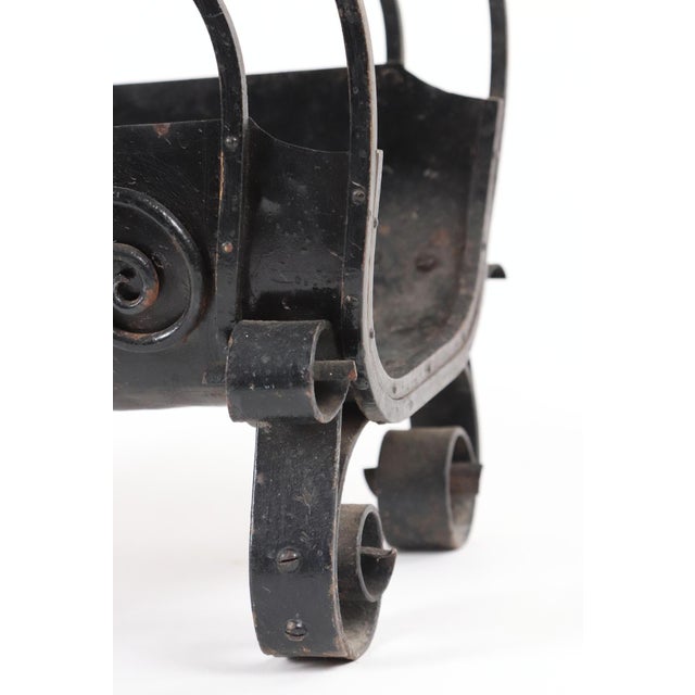 Metal Antique Arts & Crafts Wrought Iron Fireplace Log Basket For Sale - Image 7 of 7