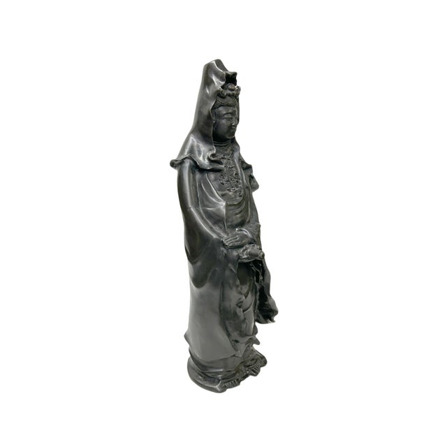 Vintage Chinese Black Metal Bodhisattva Kwan Yin Buddha Statue For Sale In San Francisco - Image 6 of 11