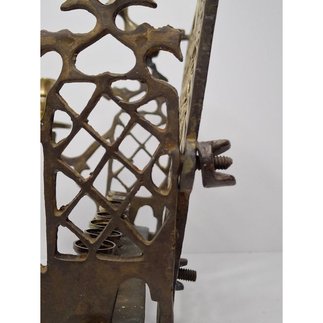 Antique 19th C. Polish Brass Bench Menorah Hanukkah Lamp Lions Birds Openwork For Sale - Image 9 of 18