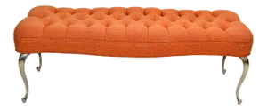 1970s Regency Tufted Orange Bench Stainless Steel Legs In the Style of Mastercraft