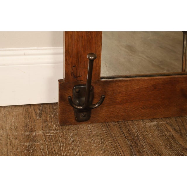 Brown Gustav Stickley Antique Mission Oak Wall Mirror With Coat Hooks #66 For Sale - Image 8 of 18