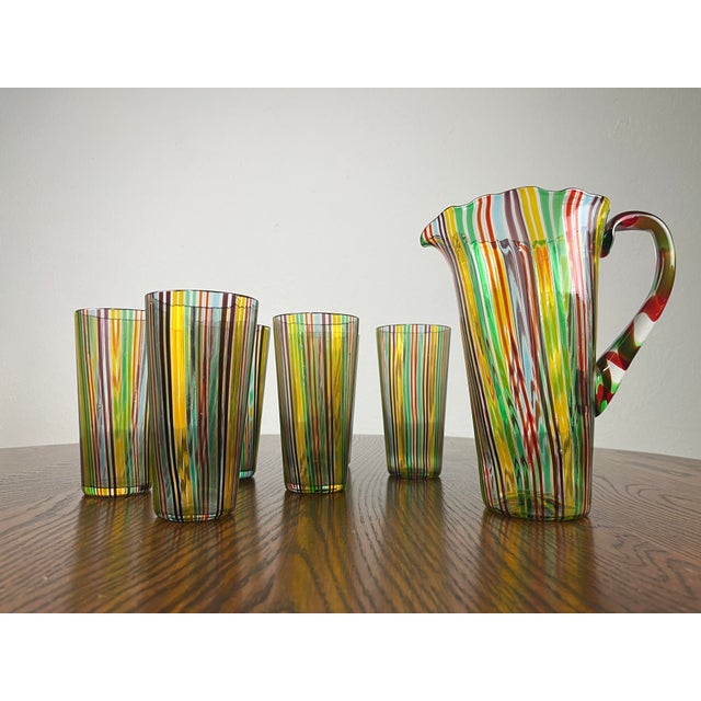 Vintage Glasses with Murano Glass Carafe by Gio Ponti for Venini, 1950s, Set of 7 For Sale - Image 9 of 9