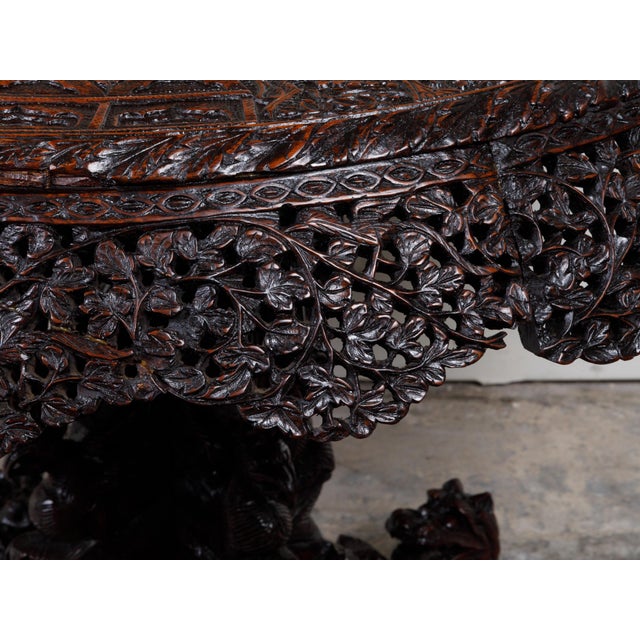 19th Century Burmese Hand-Carved Side Pedestal Table with Mythical Animals For Sale In Atlanta - Image 6 of 12