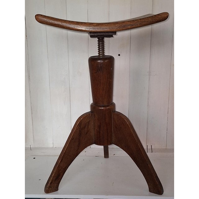 Antique Art Nouveau Height-Adjustable Stool in Oak, 1910s For Sale - Image 4 of 5