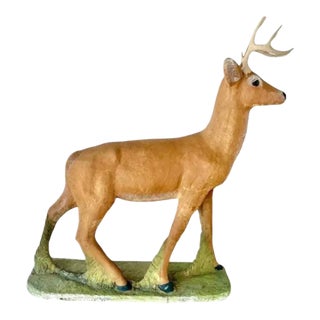 Life-Size Cast Concrete Deer Sculpture, Rustic Garden Accent For Sale