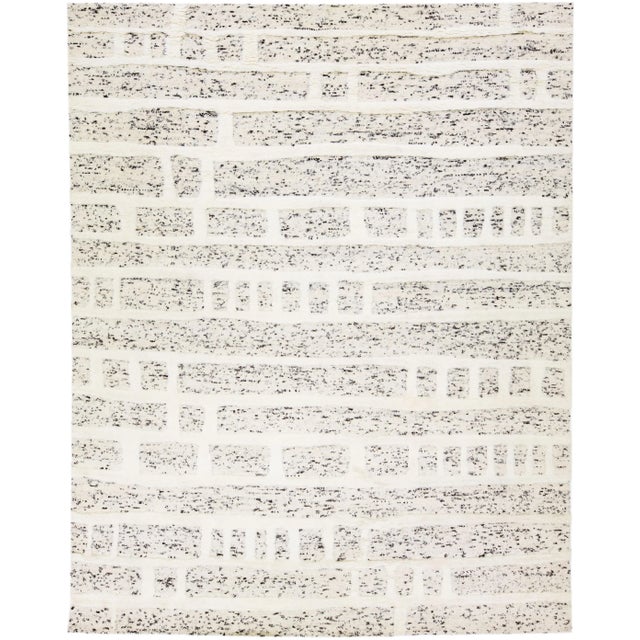 Beige Beige Moroccan Style Handmade Geometric Pattern Oversize Wool Rug by Apadana For Sale - Image 8 of 8