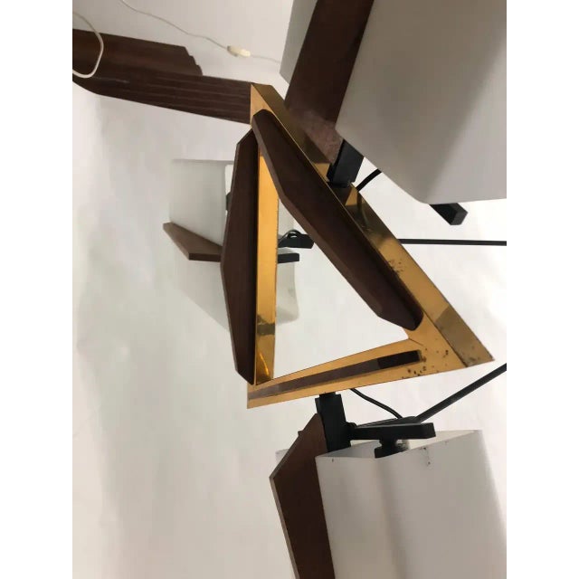 1950s Italian Mid-Century Modern Stilux Teak Brass and Metal Chandelier For Sale - Image 9 of 13