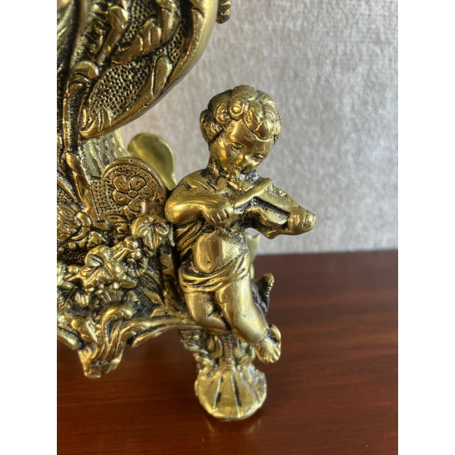 Vintage Antique Reproduction Rococo Style Ornate Brass Clock With Cherubs For Sale - Image 12 of 12