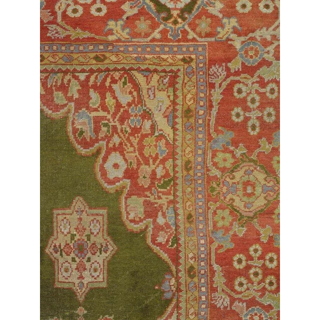 Antique Persian Sultanabad Green, Coral-Red, Light Blue, Gold & Ivory Rug For Sale - Image 4 of 5