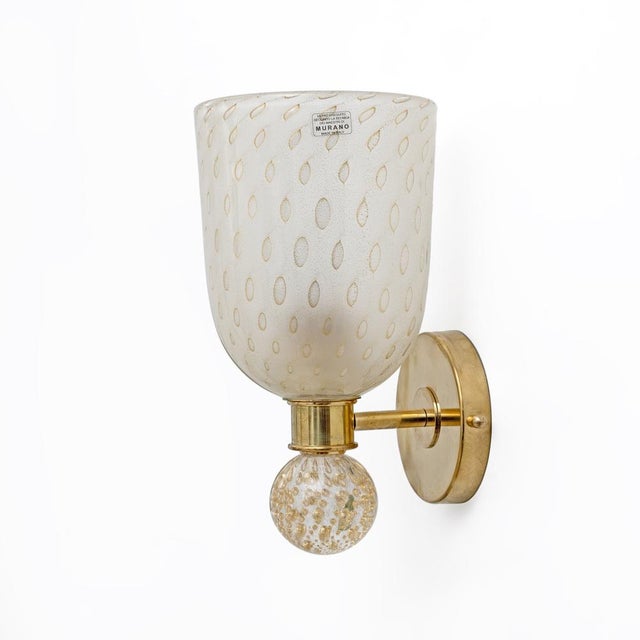 Metal Murano Pulegoso Glass and Brass Wall Sconces, Italy, 2000, Set of 2 For Sale - Image 7 of 9