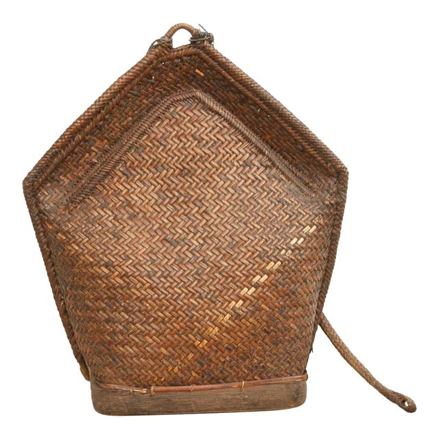 Large Antique Borneo Woven Harvest Carrier For Sale