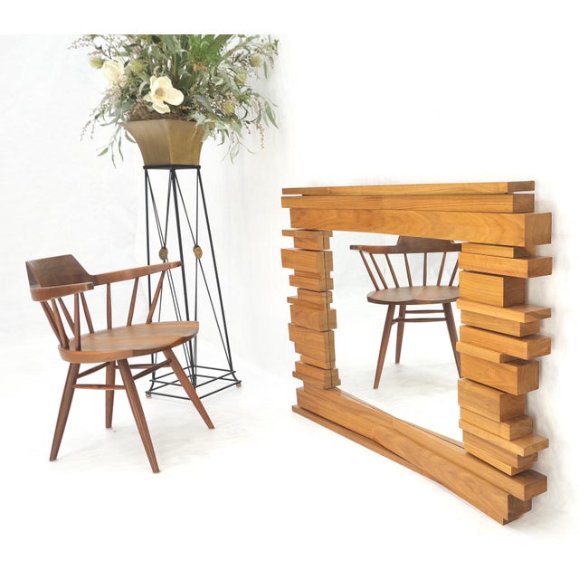 Light Solid Walnut Arts and Crafts Style Mid-Century Modern Wall Mirror For Sale - Image 9 of 12