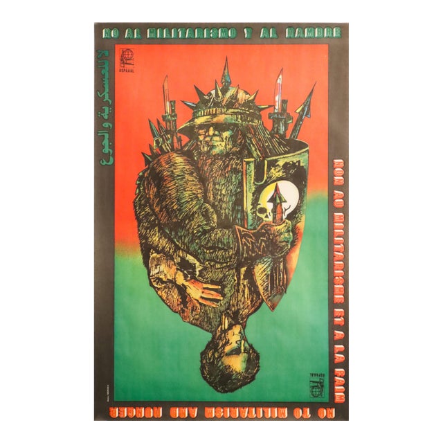 1980s Cuban Poster, No to Militarism and Hunger, by Ospaaal, Rafael Morante For Sale