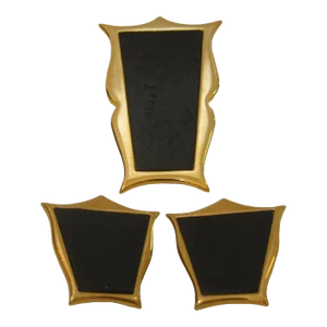 1980s Vintage Karl Lagerfeld Huge Leather Brooch & Earrings Polished Gold Plated Framed Set, 3 Pieces