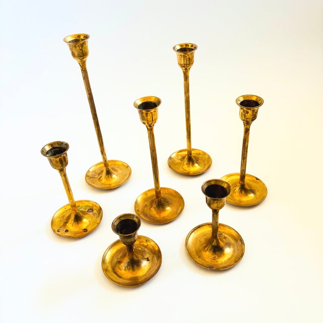 Mid-Century Modern Graduated Brass Candlestick Holders - Set of 7 For Sale - Image 3 of 12