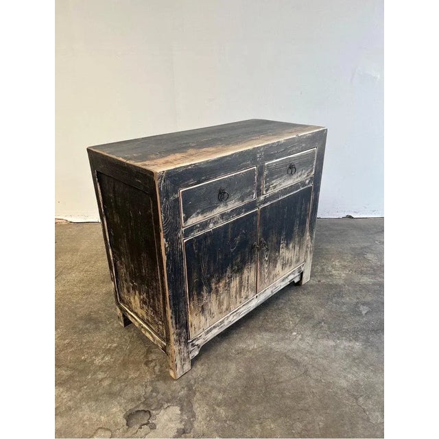 Mid-Century Modern Reclaimed Elm Wood 2 Door Cabinet With Drawers For Sale - Image 3 of 10