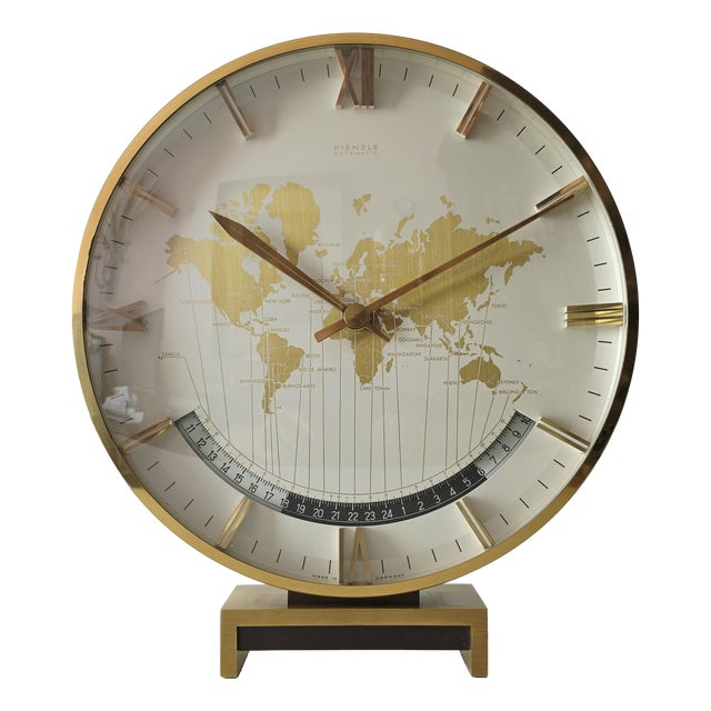 World Time Mantel Clock by Heinrich Möller for Kienzle, Germany, 1950s For Sale