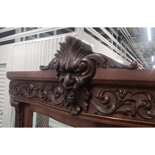 Antique Victorian Carved Oak North Wind Curved Glass Curio ...