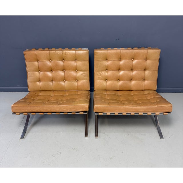 1950s Pair of Early Barcelona Chairs by Ludwig Mies Van Der Rohe for Knoll, Circa 1959 For Sale - Image 5 of 13
