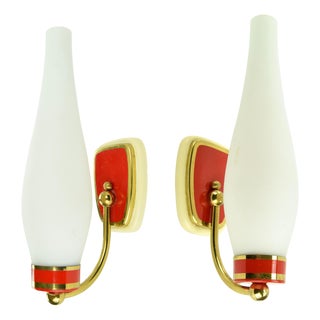 Glass and Brass Wall Sconces in the style of Stilnovo, 1960s, Set of 2 For Sale