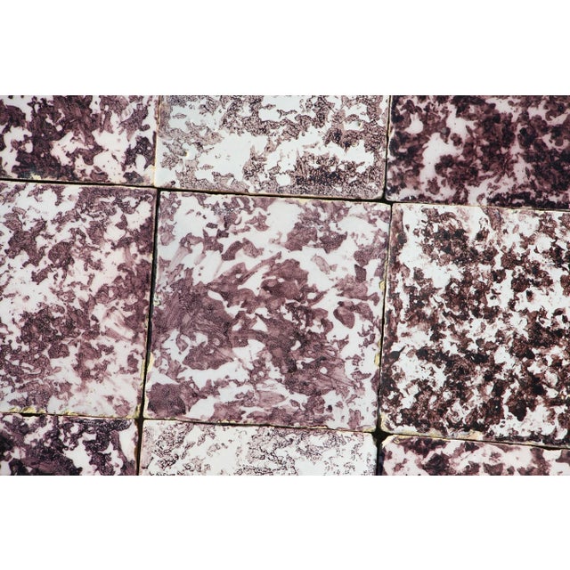 Baroque 18th Century Tile Mural Panel, Aubergine Spongeware Surrounded by Blue & White Flowers - 35 Pieces For Sale - Image 3 of 13