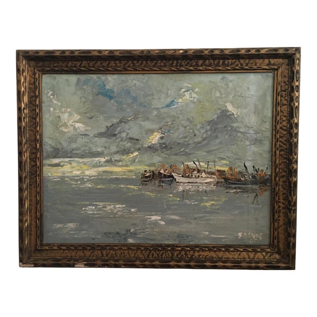 Vintage Impressionist Style Nautical Oil Painting Signed Sachse, Framed For Sale