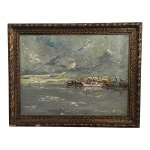 Vintage Impressionist Style Nautical Oil Painting Signed Sachse, Framed