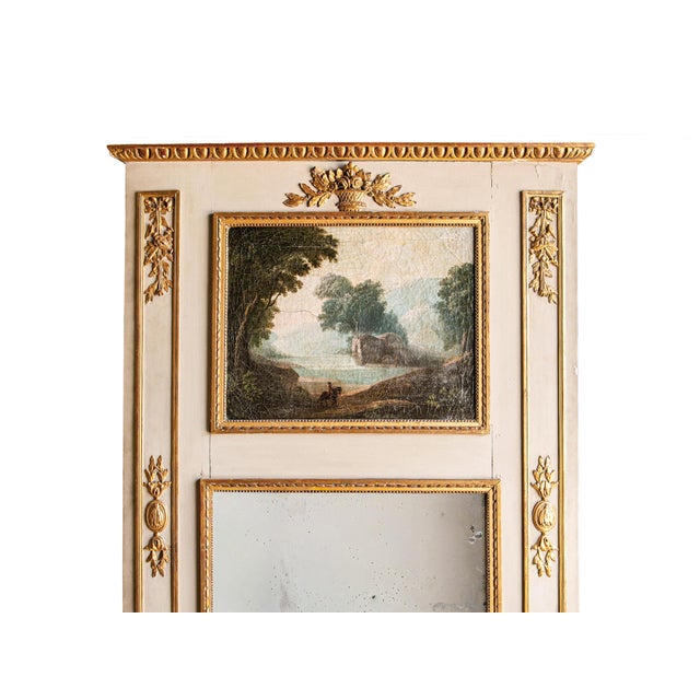 18th Century French Louis XVI Giltwood Painted Trumeau Mirror For Sale - Image 4 of 9