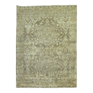 Antique Zabihi Collection Persian Tabriz Brown Gold Rug - 4' x 5'4" For Sale
