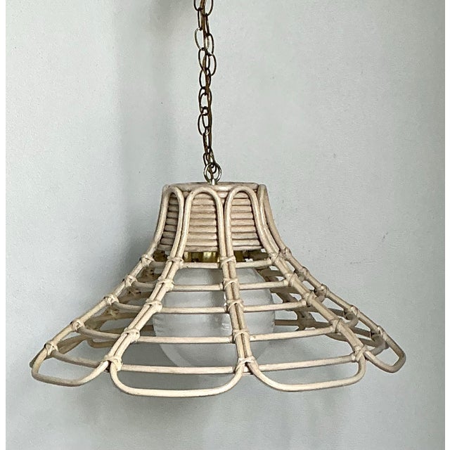 Vintage Bent Washed Rattan Chandelier For Sale - Image 10 of 12