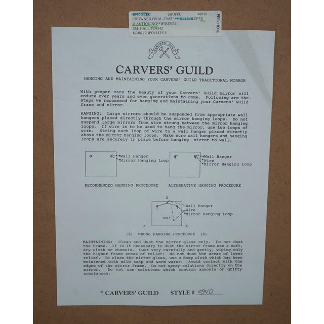 Carvers Guild Crowned Oval Gold Gilt Mirror For Sale - Image 13 of 13