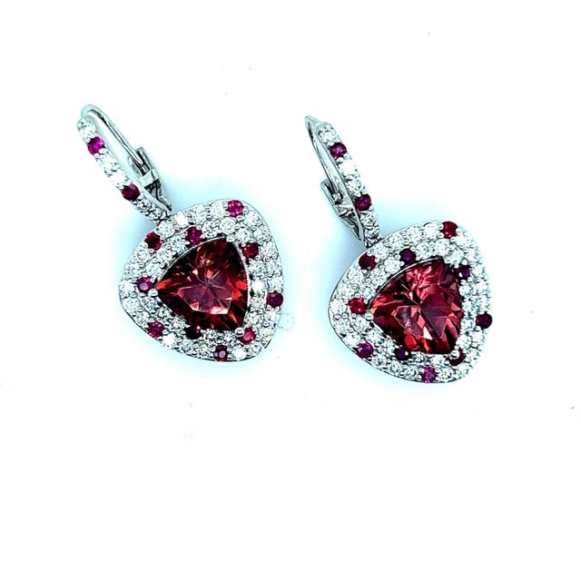 Metal Natural Tourmaline Ruby Diamond Dangle Earrings 14k WG 10.53 TCW Certified For Sale - Image 7 of 18