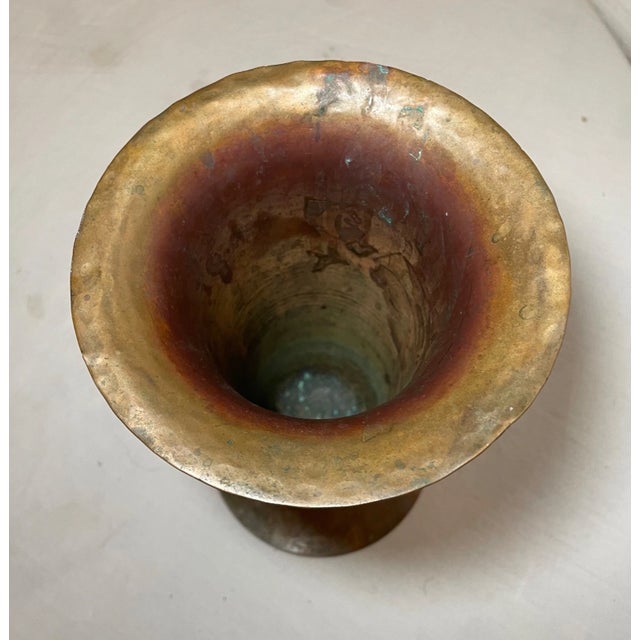 Antique Arts and Crafts Hammered Copper Silver Metal Trumpet Vase Sculpture For Sale - Image 9 of 11