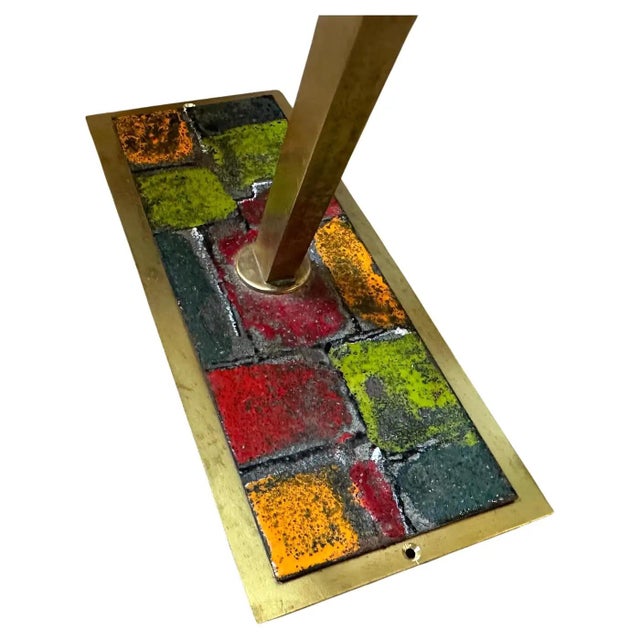 Two amazing polychrome enameled brass and white glass wall sconces designed and manufactured in Italy in the manner of...