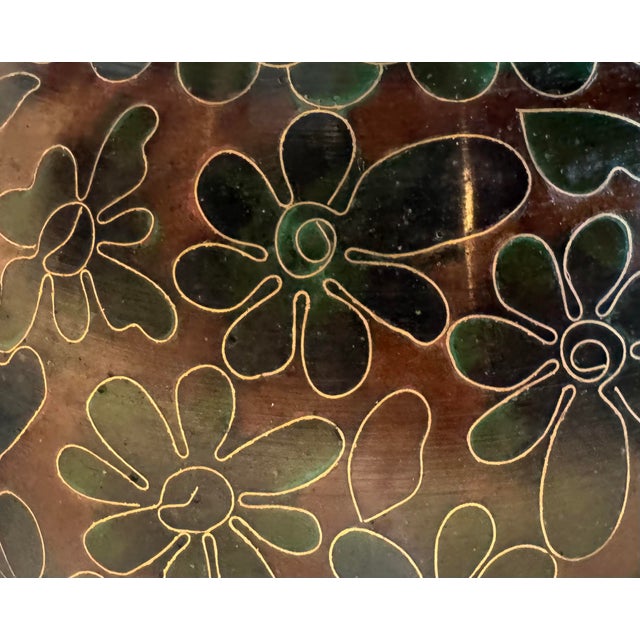 Extra-Large Mid-Century Chinese Cloisonné Ginger Jar With Detailed Chrysanthemum and Plum Flower Motifs For Sale - Image 9 of 10