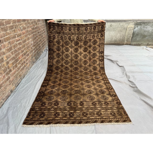 Tan Bukhara Rug – Vintage Hand-Knotted Turkmen Wool Runner Rug For Sale - Image 11 of 11