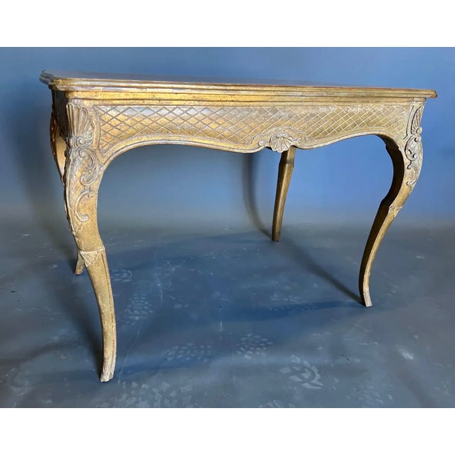 French Late 19th Century French Gold Giltwood and Parquetry Top Table For Sale - Image 3 of 7
