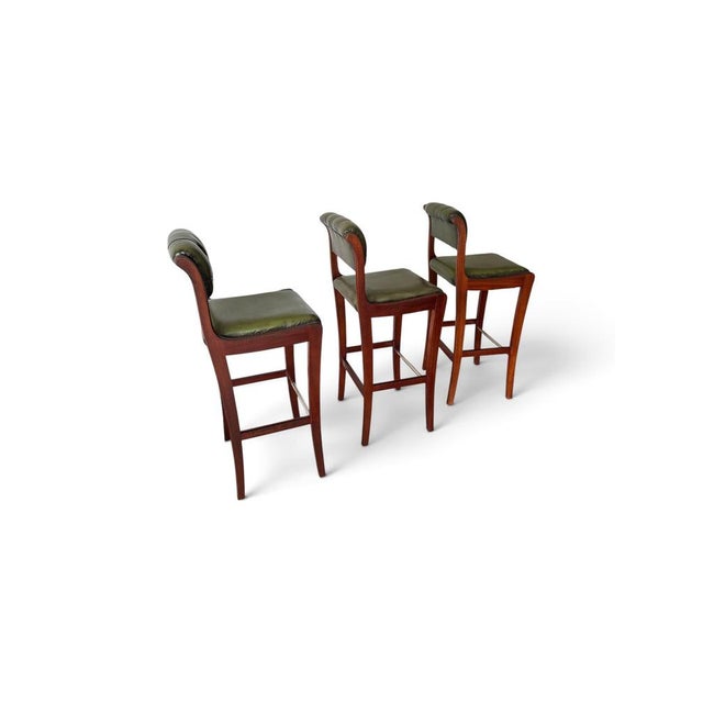 English Chesterfield Bar Stools, Set of 3 For Sale - Image 5 of 7