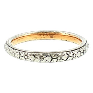 1930's Platinum and 18k Hall Brothers Orange Blossom Pattern Wedding Ring, Size 5.5 For Sale