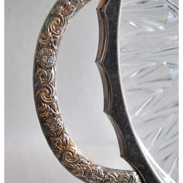 Queen Anne Queen Anne Dutch Glass Silver Filigree Divided Serving Tray 1940s For Sale - Image 3 of 6