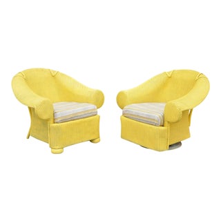 Lloyd Flanders Loom Yellow Wicker Large Oversize Sunroom Lounge Chairs - a Pair For Sale