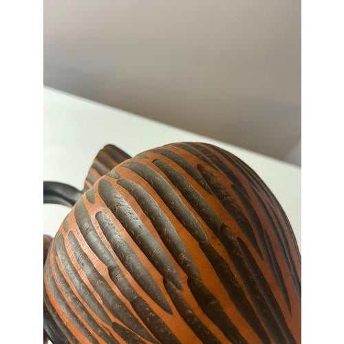 Brown Handmade Rhodos Vase with Incised Decoration from Eiwa Keramik For Sale - Image 8 of 11