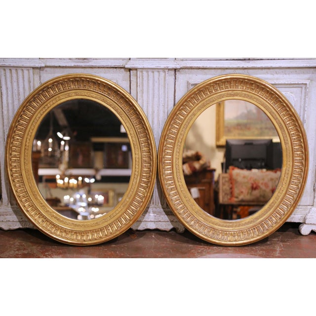 Mid 19th Century Pair of 19th Century French Louis XVI Oval Giltwood Wall Mirrors For Sale - Image 5 of 7