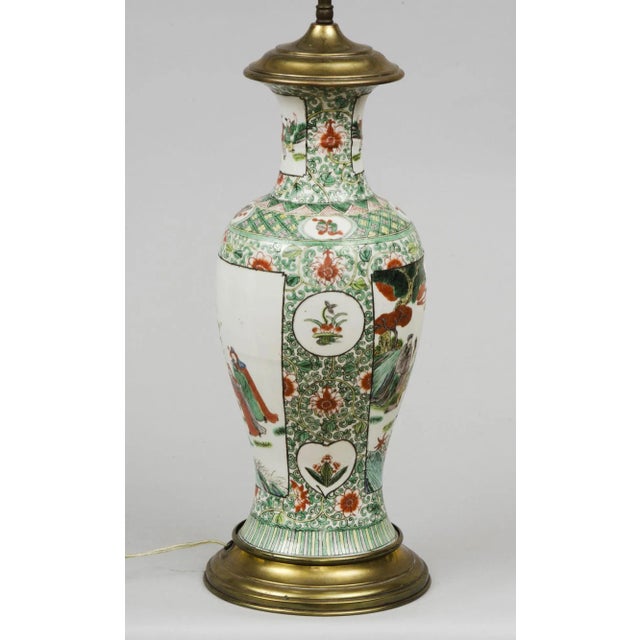 Antique Chinese Famille Vert Porcelain Lamp For Sale In Boston - Image 6 of 7