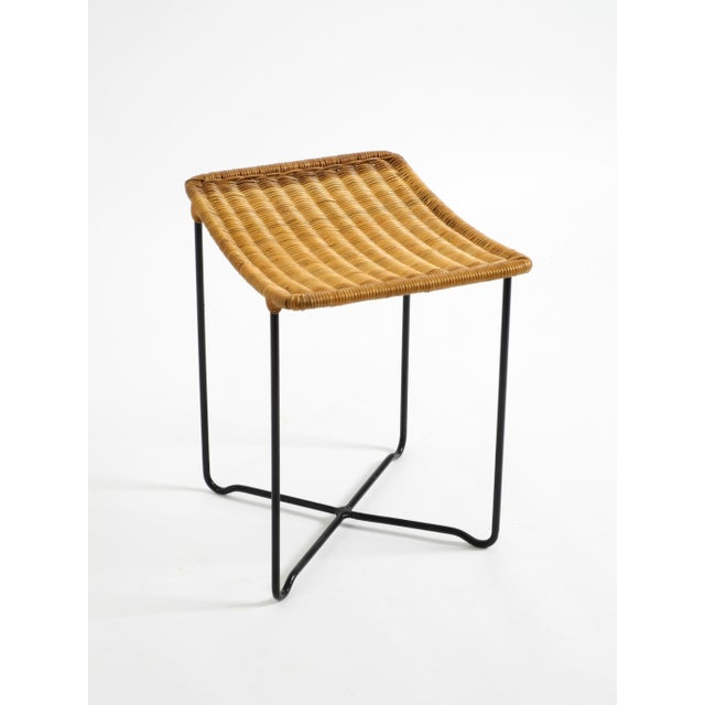 Mid-Century Modern Rattan Stool with Black Iron Frame, 1950s For Sale - Image 9 of 18