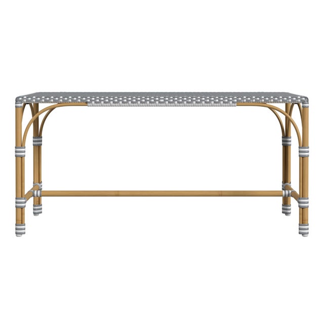 Spritely Home Accent Furniture Tobias 40 in. W Outdoor Rectangular Rattan Dining Bench, Blue/White Dot / Natural Rattan Frame For Sale - Image 4 of 7