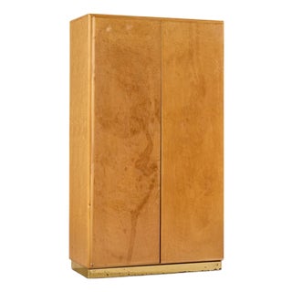 Milo Baughman for Thayer Coggin Mid Century Birdseye Maple and Brass Armoire Dresser For Sale