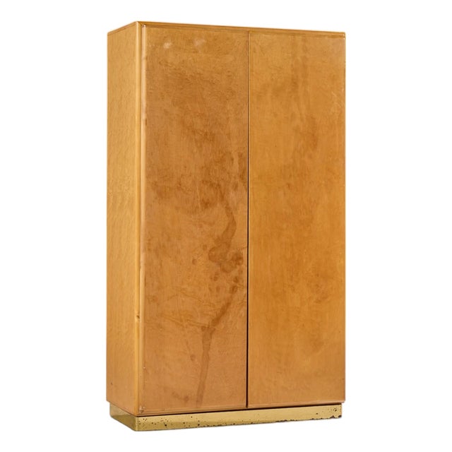Milo Baughman for Thayer Coggin Mid Century Birdseye Maple and Brass Armoire Dresser For Sale