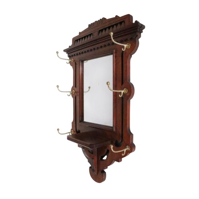 Late 19th Century Victorian Eastlake Aesthetic Movement Wall Mirror Hat Rack C. 1880's For Sale - Image 5 of 15