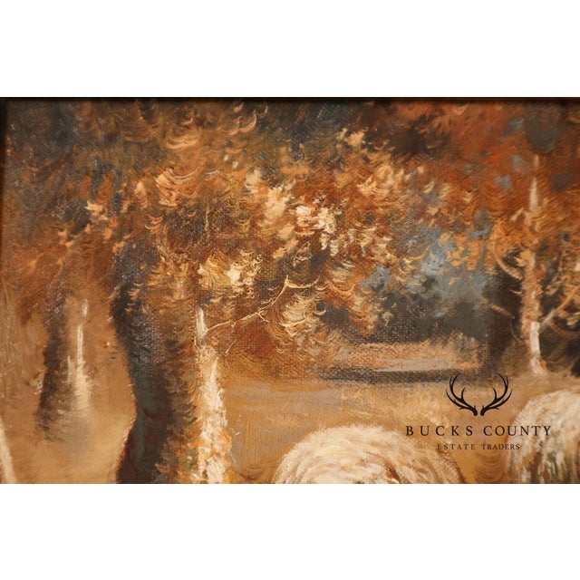 Continental Style Pair of Pastoral Landscape Paintings With Sheep For Sale - Image 10 of 18